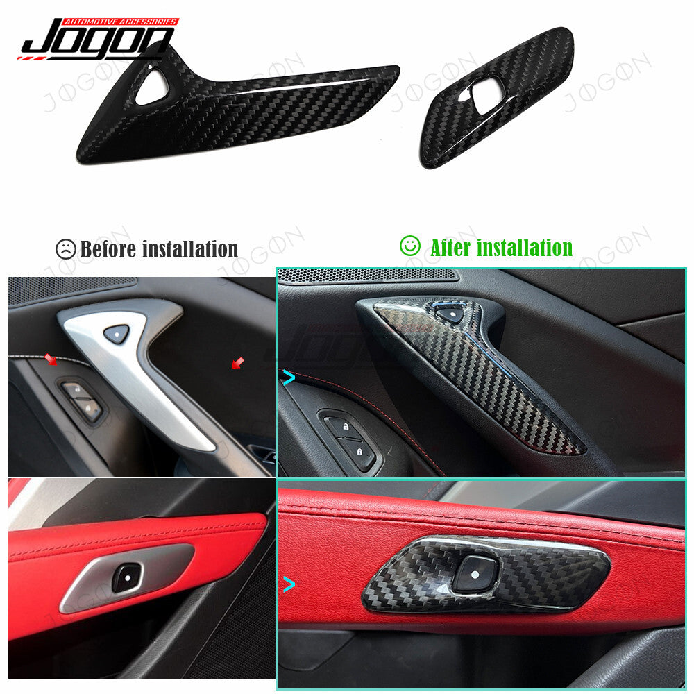 Inner Door Handle Button Frame Cover Dry Carbon Fiber for Corvette C7 D1WT001