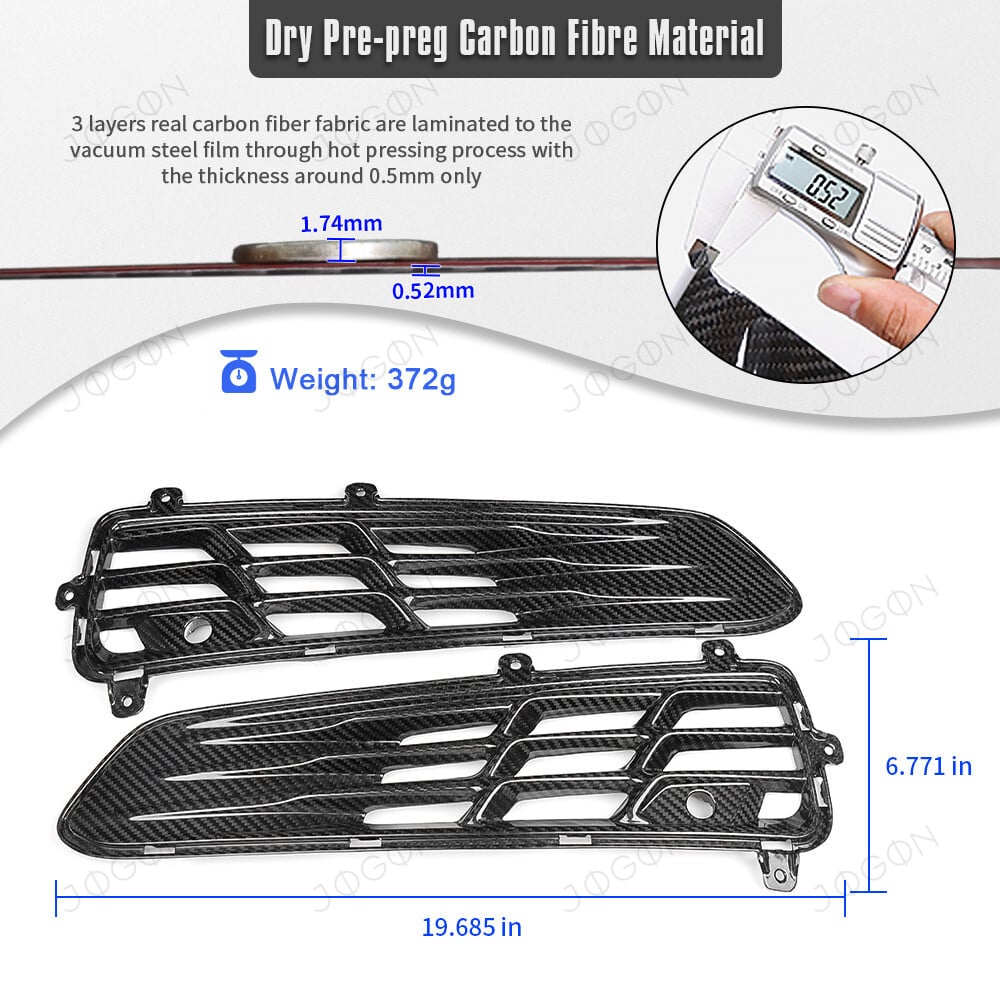 Rear Bumper Side Grille Vent Inserts Dry Carbon Fiber for Corvette C8 DAWT018A